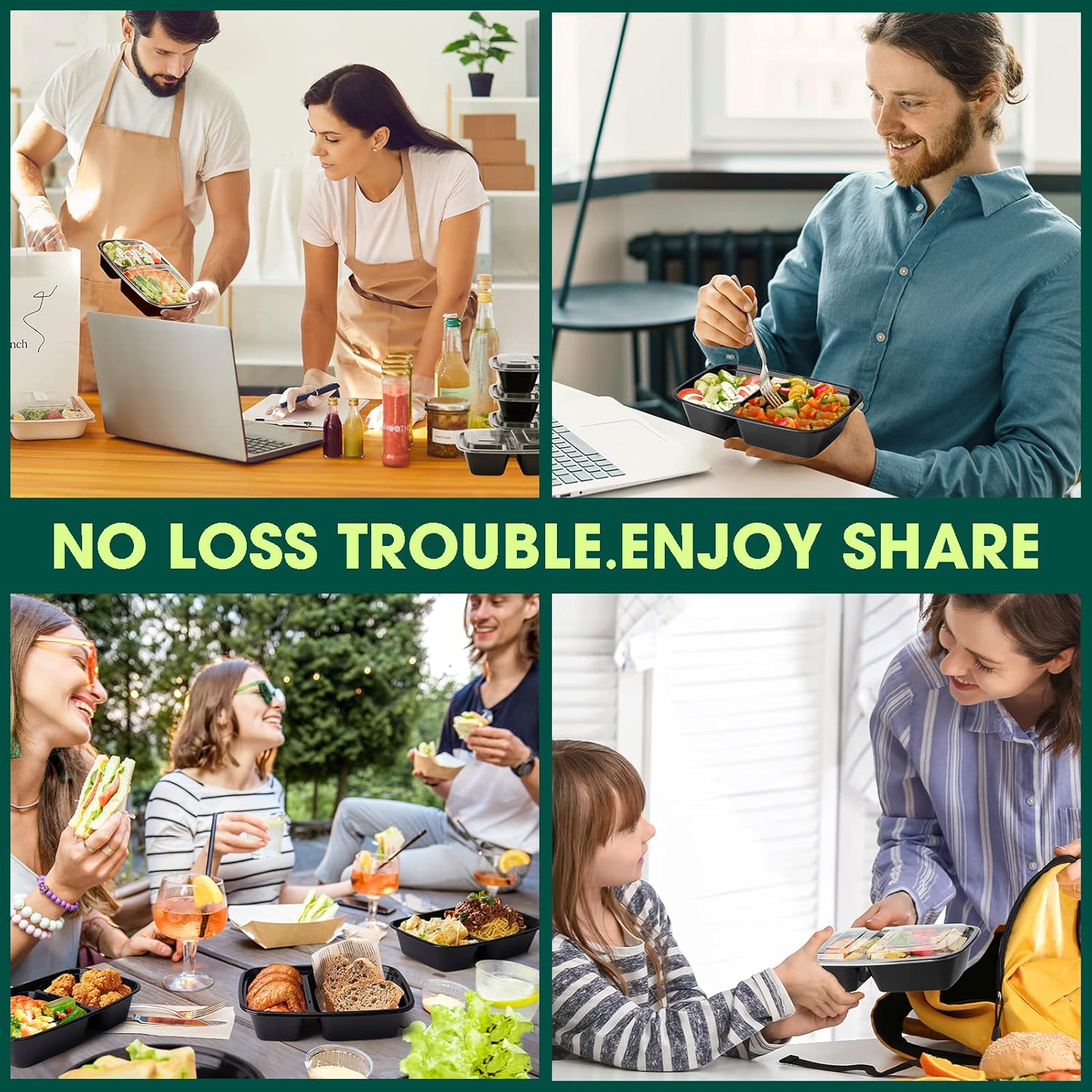 Glotoch 50 Pack 32 oz Meal Prep Containers Reusable, 2 Compartment Food Containers with Lids To Go Containers, Lunch-Microwave,Freezer,Dishwasher Safe