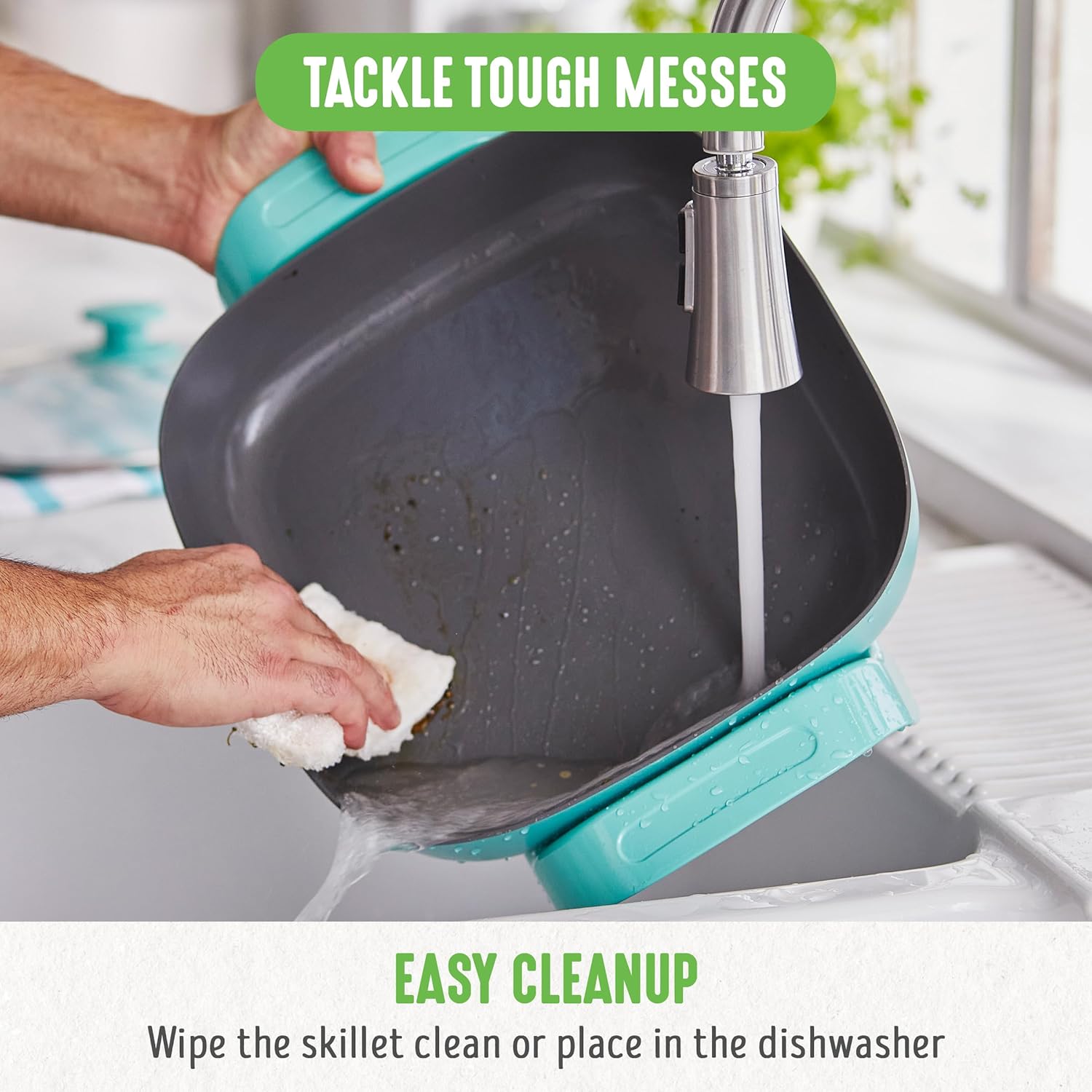 GreenLife 12" 5QT Square Electric Skillet, Glass Vented Lid, Ceramic PFAS-Free Nonstick Interior, Adjustable Temperature Control, Cool Touch Handles, Quick Even Heating, Scratch Resistant, Turquoise