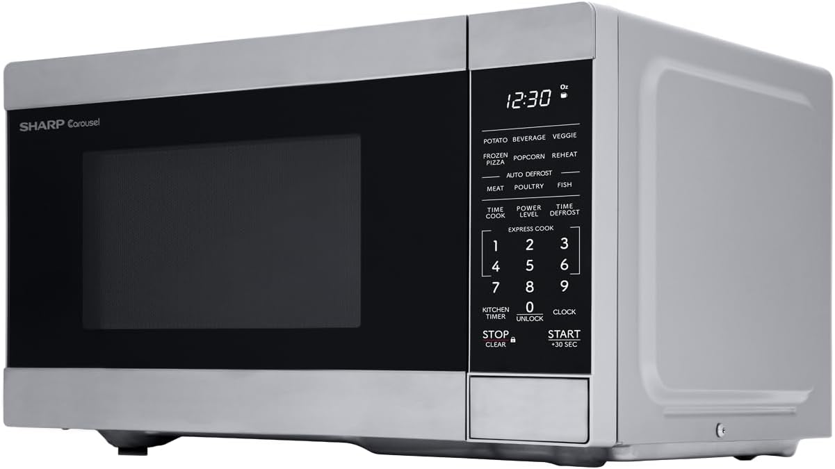 SHARP Compact Countertop Microwave Oven with Removable 10" Carousel Turntable, 700 Watt, 0.7 Cubic Feet, Stainless Steel