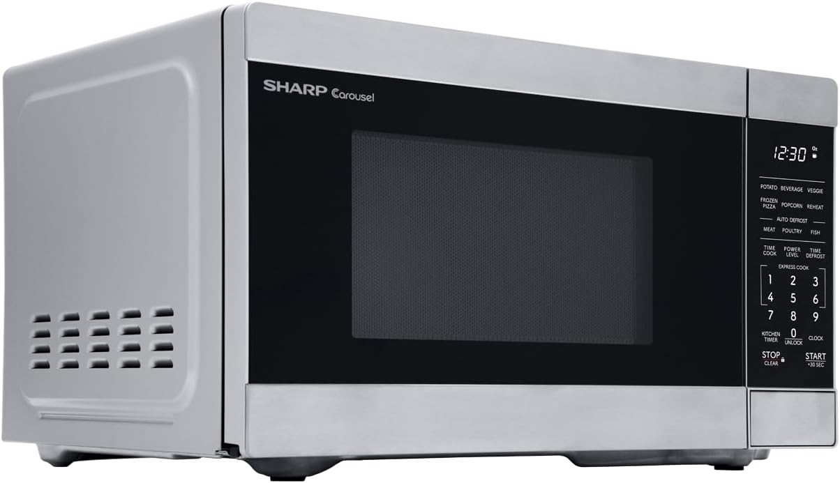 SHARP Compact Countertop Microwave Oven with Removable 10" Carousel Turntable, 700 Watt, 0.7 Cubic Feet, Stainless Steel