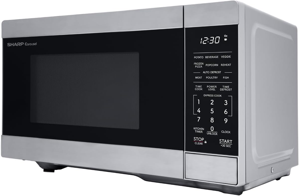 SHARP Compact Countertop Microwave Oven with Removable 10" Carousel Turntable, 700 Watt, 0.7 Cubic Feet, Stainless Steel