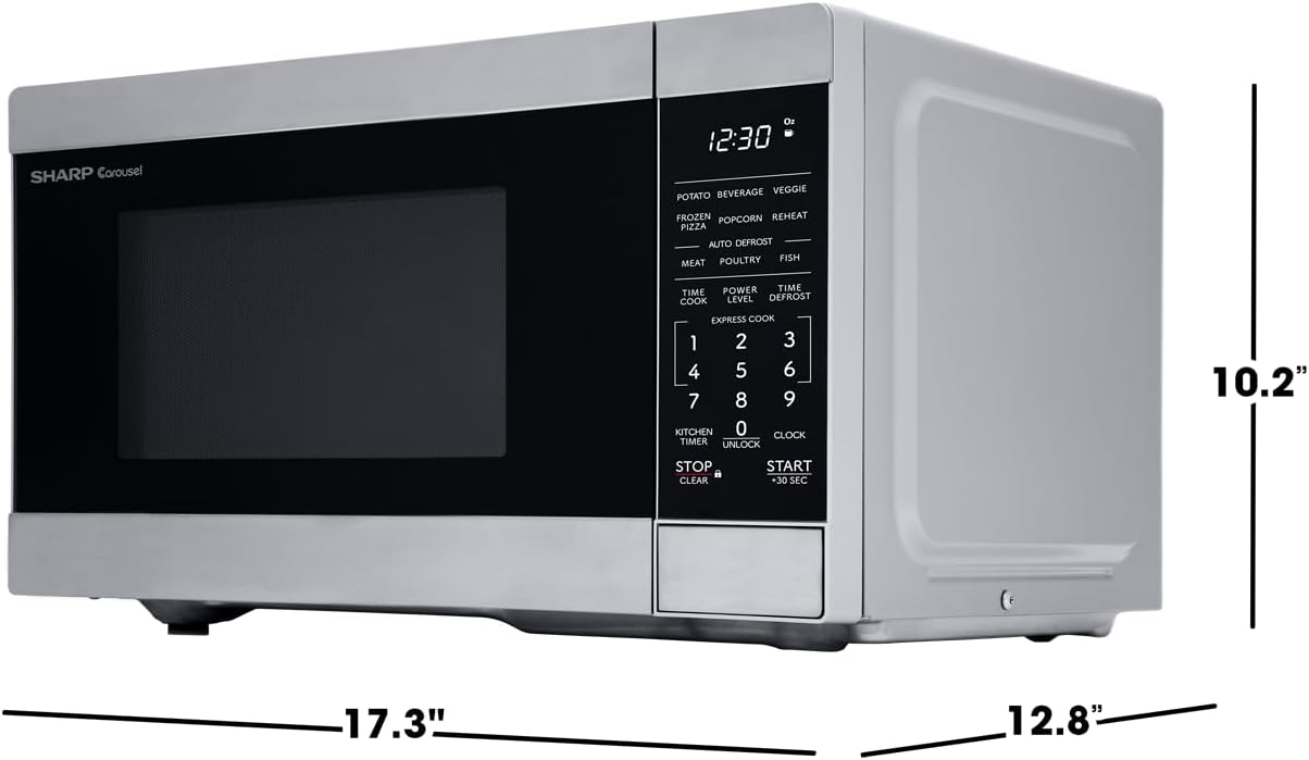 SHARP Compact Countertop Microwave Oven with Removable 10" Carousel Turntable, 700 Watt, 0.7 Cubic Feet, Stainless Steel